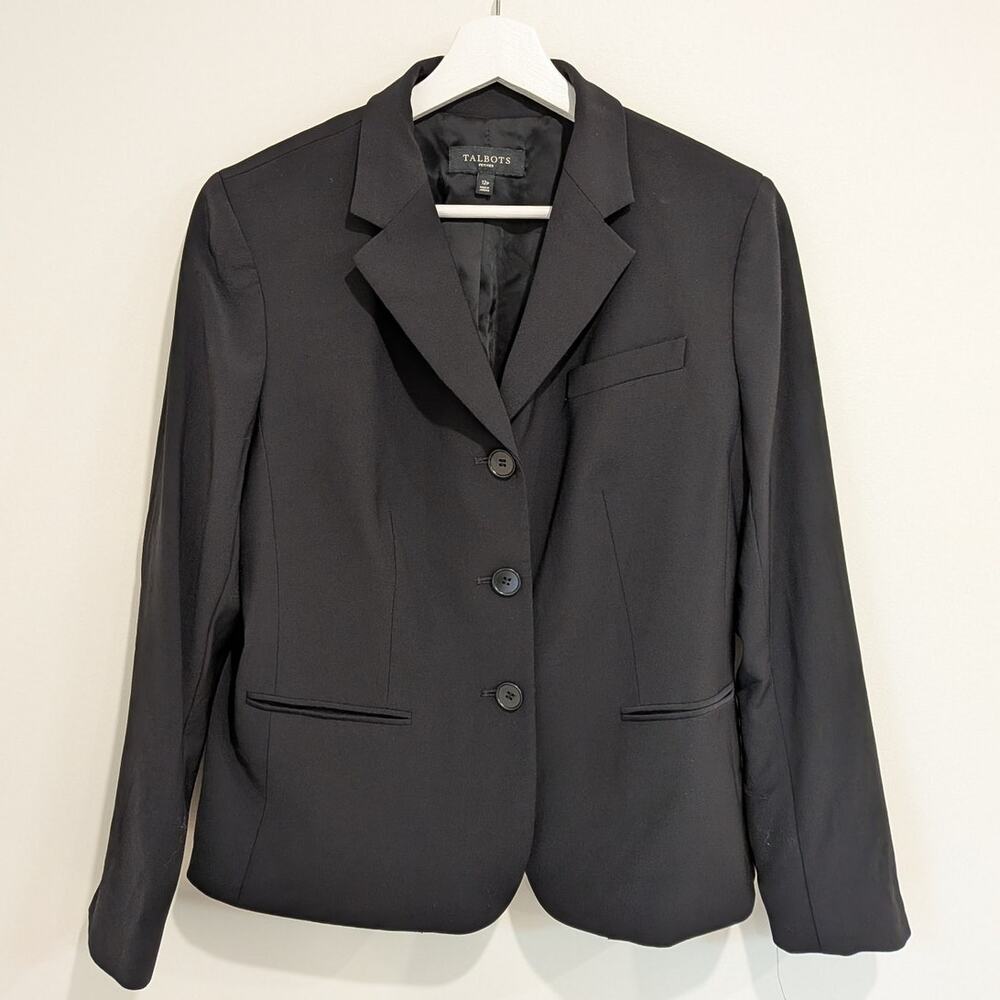 Talbots Classic Black Blazer 3 Buttons Size 12P Old Money Capsule Minimalist